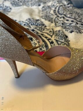 Gold Glitter High Heel D'Orsay Pumps - Women's Elegant Evening Shoes